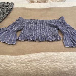 Blue and white off the shoulder cropped free people top